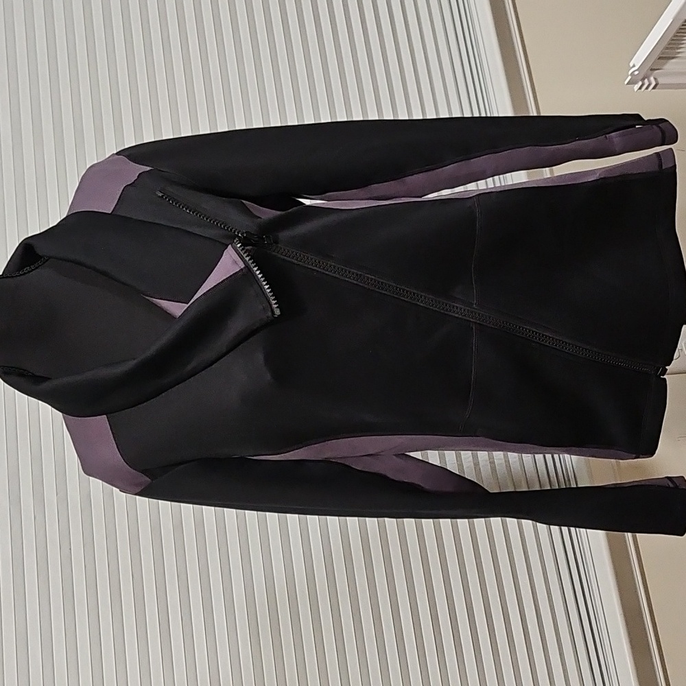 CAbi Black and Gray Asymmetric Exercise Jacket, Stretch